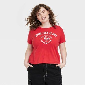 Women's Plus Size Sriracha Cropped Short Sleeve Graphic T-Shirt Red 1X